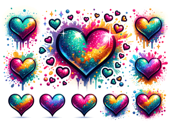 Download Colorful Glitter Hearts Graphic - Heart Collection