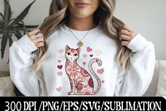 Download Floral Cat Design with Heart Accents - E - Heart Collection