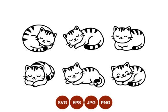 Download Sleeping Curled Cat Line Art Set - Cat line art Collection