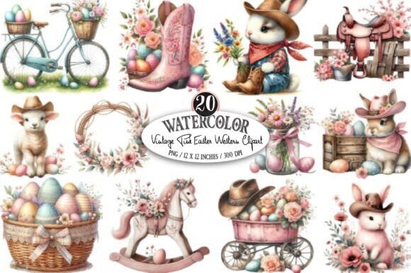 Download Vintage Pink Easter Western Clipart PNG - Western clipart png Collection