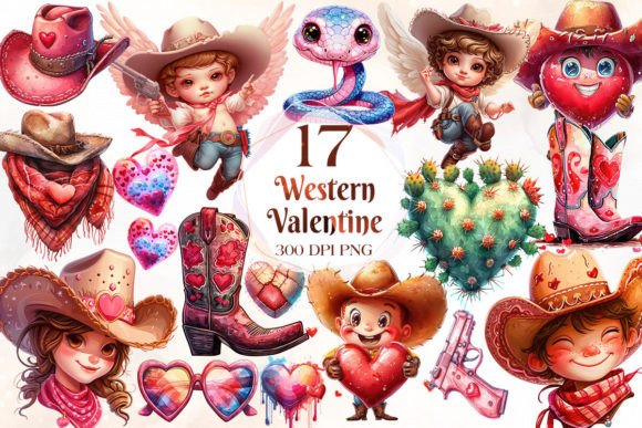 Download Cute Howdy Western Valentine Clipart - Premium Bundle