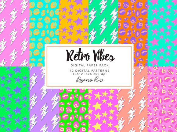 Download 80s Digital Papers | Neon Retro Patterns - Digital papers Collection