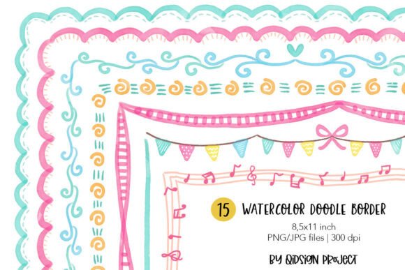 Download 15 Watercolor Doodle Border PNG JPG – Cu - Premium Resources