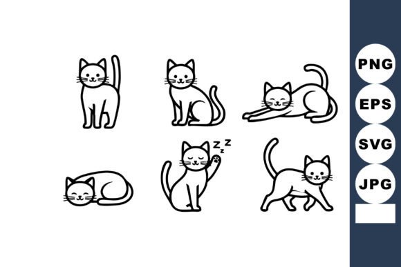 Download Cute Black and White Cat Line Art Set Wi - Cat line art Collection