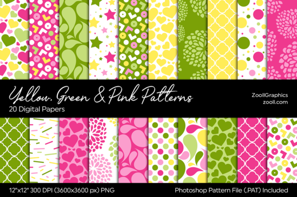 Download Yellow, Green and Pink Digital Papers - Digital papers Collection