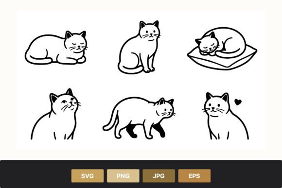 Download Black and White Cat Line Art Set - Cat line art Collection
