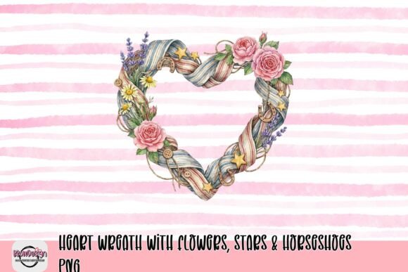 Download Heart Wreath with Flowers, Stars &amp; Horseshoes PNG - Heart Collection