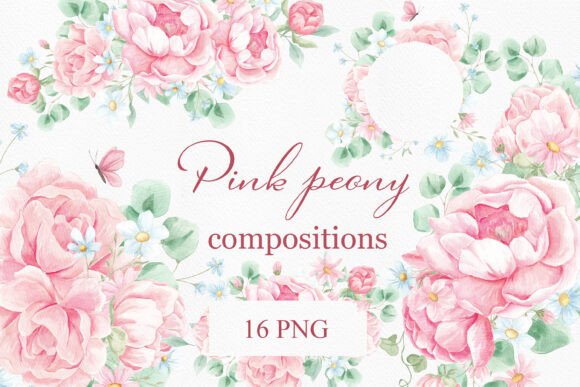 Download Watercolor Peony Border Arrangements - Border Collection